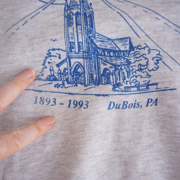 Vintage '93 Jerzees Gray St Catherine Dubois Church Travel Crewneck Sweater XL - Picture 10 of 11